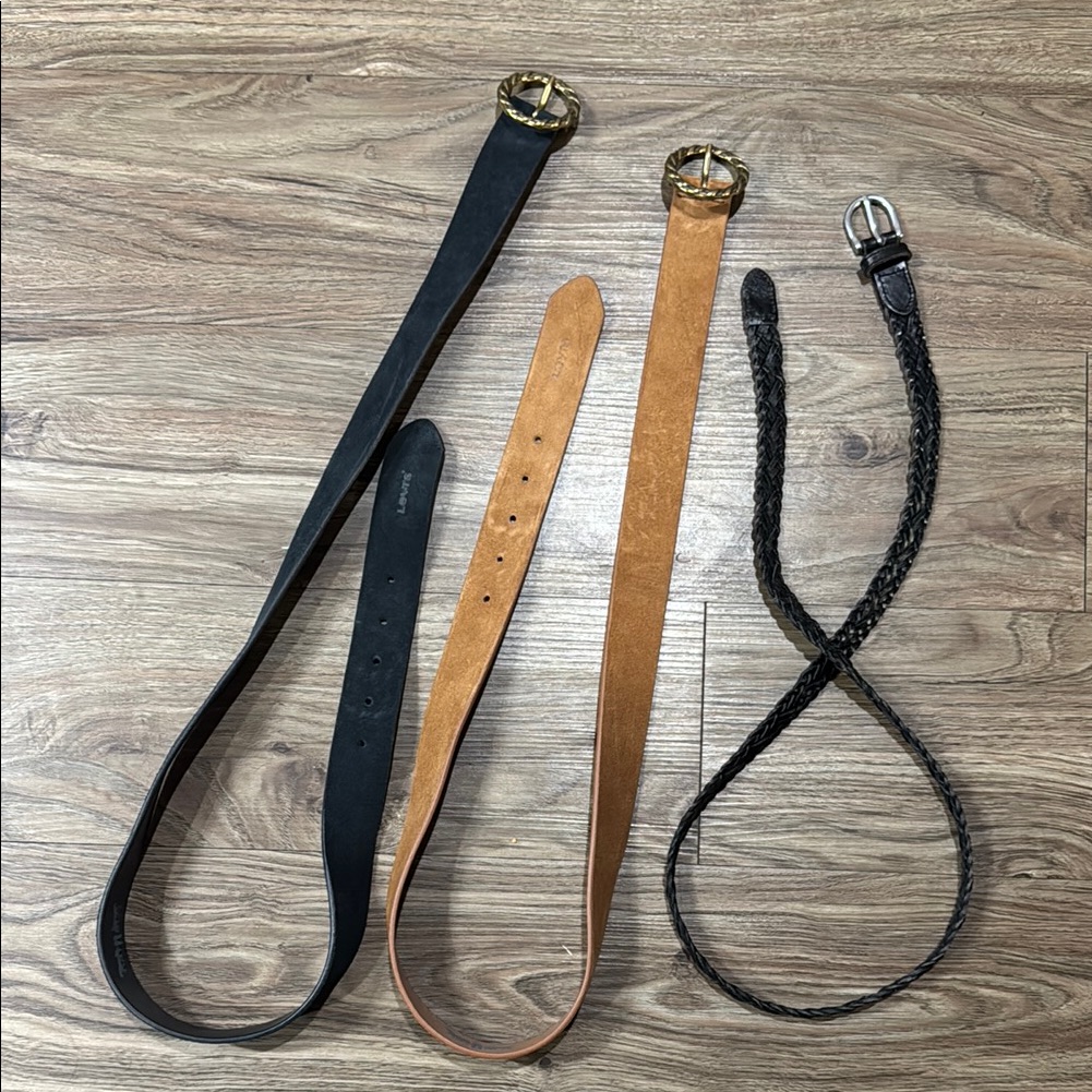 Set Of Three Leather Belts With Buckles